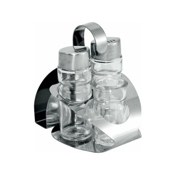 Σετ Αλατοπίπερο 4 Θέσεων με Θήκη για Χαρτοπετσέτες και Οδοντογλυφίδες Inox