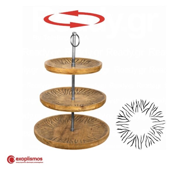 Σταντ Παρουσίασης 3 Επιπέδων 35xΥ55εκ. Ξύλο Μάνγκο Σκαλιστό