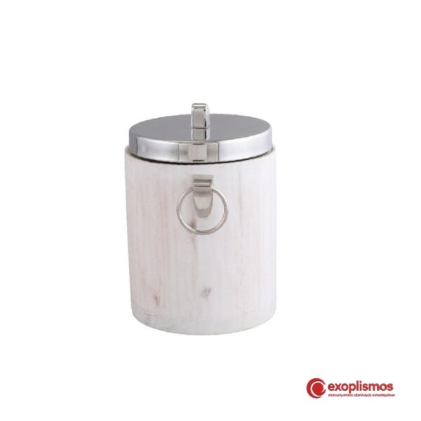 Παγοδοχείο 26x20xY29εκ. Λευκό Ξύλινο Με Inox Εσωτερικό Και Καπάκι Και Χερούλι