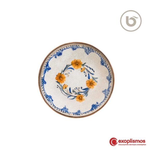 Πιάτο Ρηχό Coupe Πορσελάνης Τεχνοτροπία FUSIONtech Λευκό/Μπλε Floral Bonna