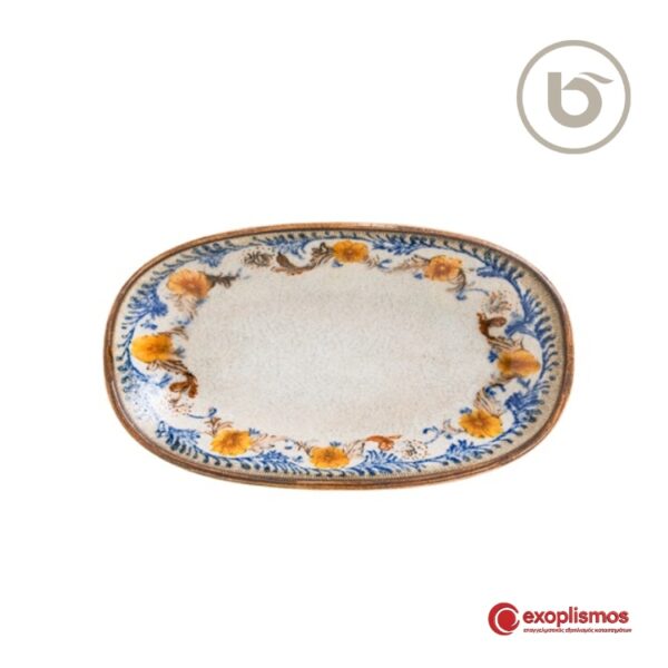 Πιατέλα Πορσελάνης Οβάλ 19x11εκ. Τεχνοτροπία FUSIONtech Λευκό/Μπλε Floral Bonna