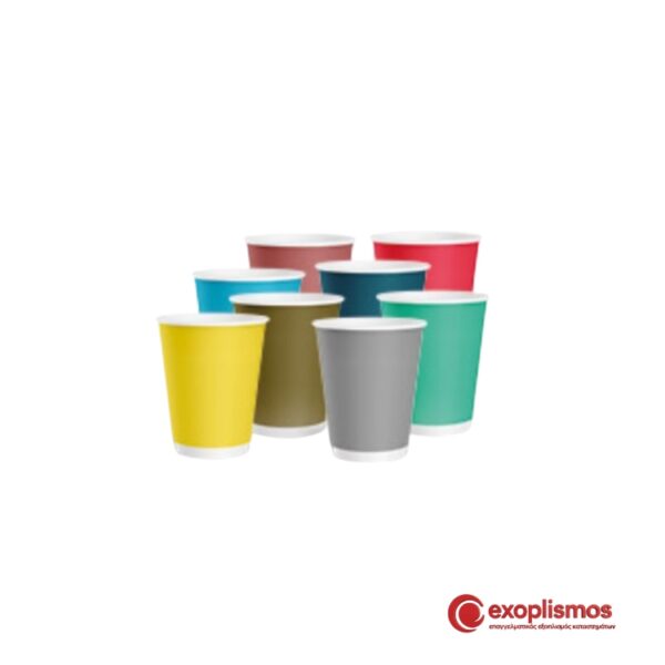 Ποτήρι Χάρτινο 12/14oz 414ml Διπλότοιχο Color Mix 25τμχ
