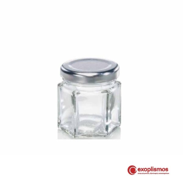 Βάζο Γυάλινο Εξάγωνο 50ml 4,3xΥ5,4εκ. Με Ασημί Καπάκι