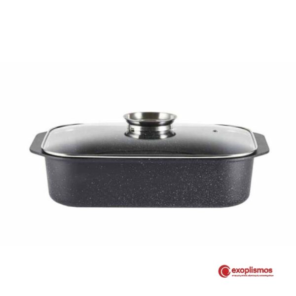 Γάστρα Εμαγιέ 41x30εκ. Ορθογώνια Μαύρη Γυάλινο Καπάκι