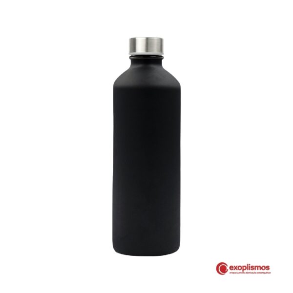 Μπουκάλι Νερού 1000ml 8,5xY26,5εκ. Γυάλινο Μαύρο Ματ Με Inox Καπάκι