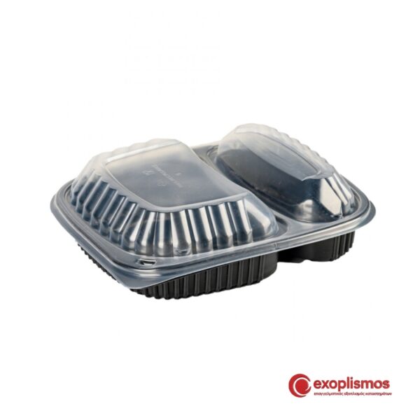 Σκεύος Μικροκυμάτων 1200ml 24x21xY4εκ. Διθέσιο Πλαστικό PP Με Καπάκι 50τμχ/Πακ